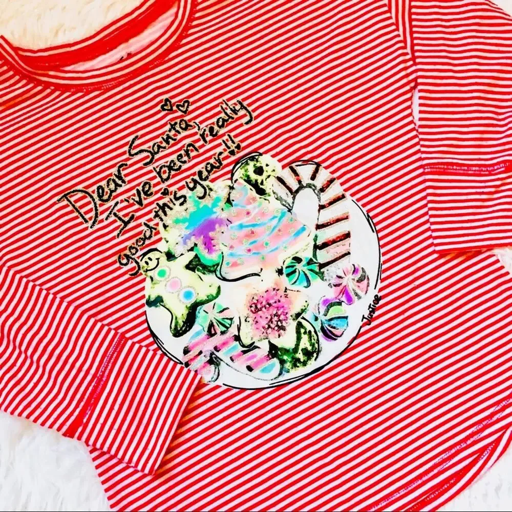 JUSTICE • Girls Santa Cookie Striped Pajama Top